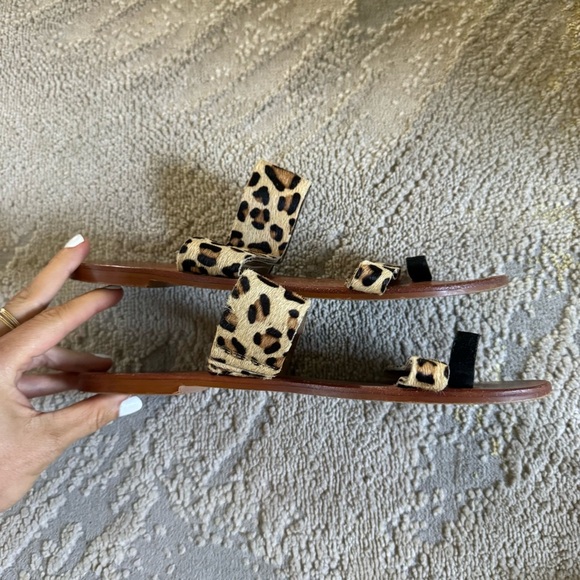 Able Margarete Leopard Print Fur Leather Sandals Flats Slides Slip on Cheetah 8 - Picture 8 of 10